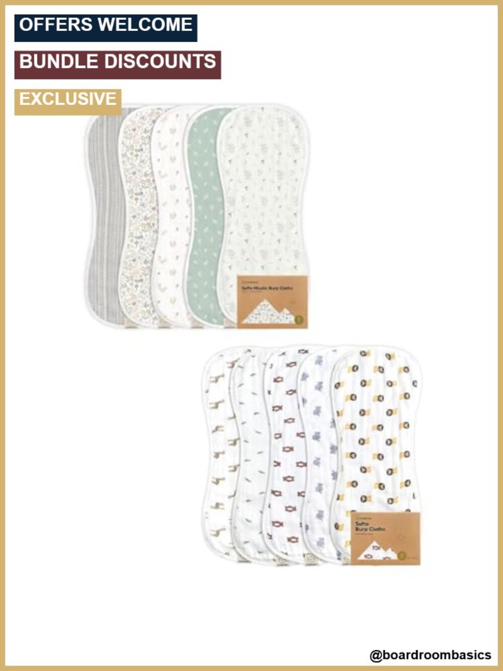 5-Pack Muslin Cotton Burp Cloths Set, Soft Absorbent Baby Washcloths, Unisex